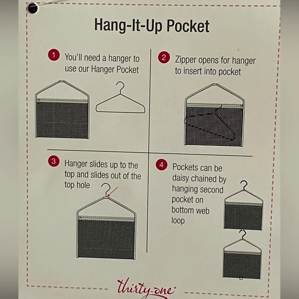 Thirty One Hang It Up Pocket 215A Charcoal Links Zippered Pocket NEW